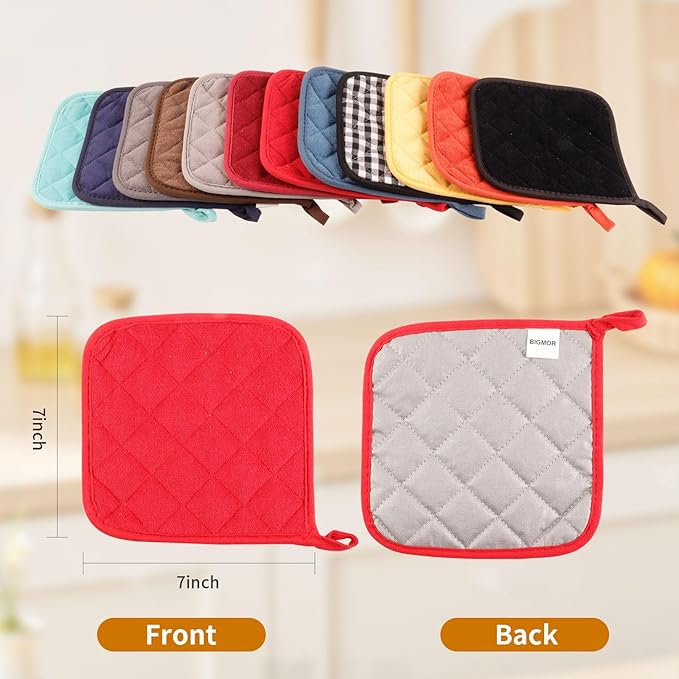 5 Pack Pot Holders for Kitchen Easy-Care Cotton Machine Washable hot Pads for Kitchen for Cooking and Baking Oven Red