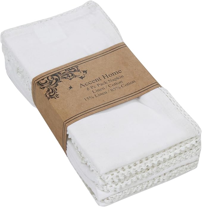 ACCENTHOME White Cloth Napkins Set of 6 18x18 inch Cotton Dinner Napkins - Washable Soft Premium Hotel Quality Reusable Napkins Perfect Table Napkins for Family Dinners, Weddings & Everyday Use