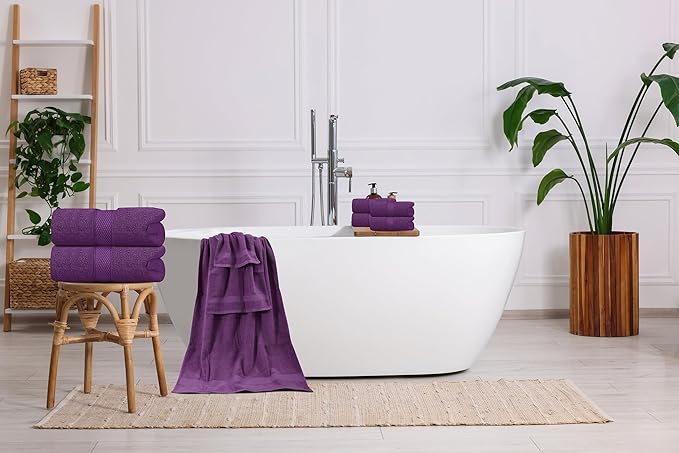 Oakias Premium Towel Set 600 GSM 6 Piece Plum - 100% Ring Spun Cotton Highly Absorbent Towels Set - Super Soft Bathroom Towel Set - Hotel Quality Double Stitched Hem - Ideal for Hotels, Spa, Gyms