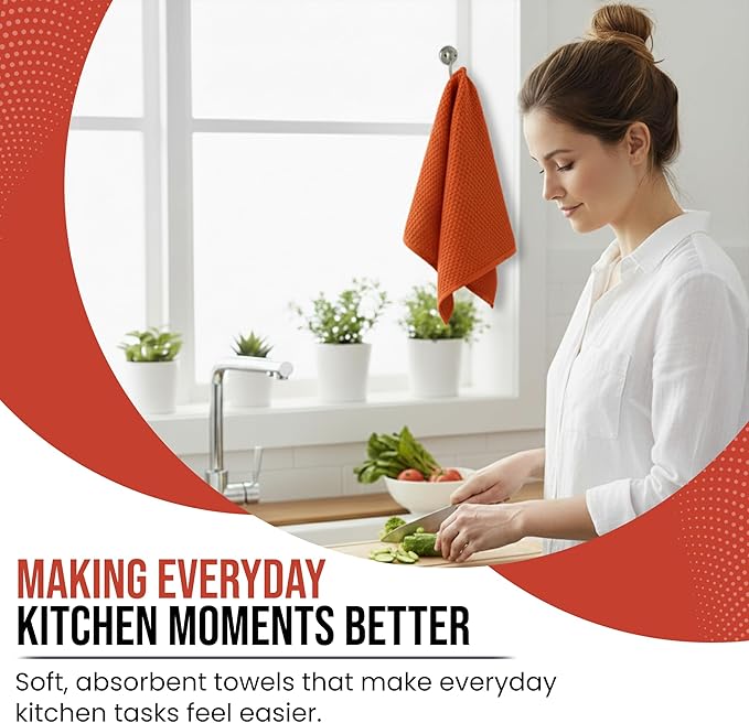 100% Cotton Waffle Weave Kitchen Dish Cloths 6-Pack– Ultra Absorbent & Quick Dry Cleaning Towels for Dishes, Counters & Kitchen Use – Soft, Durable & Lint-Free13.50 X 13.50 inches (Red)