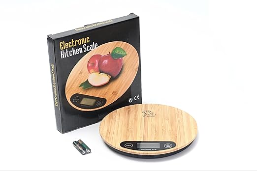 Tastes Round Wood Digital Kitchen Scale, up to 5KG, with All Units and Decorative Design