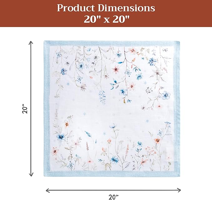 Maison d' Hermine Cloth Napkins Set of 4 100% Cotton for Thanksgiving Christmas Decorations Everyday Reusable Square Fall Napkins Cloth Washable Dinner Party (Ice Florals, 20"x20")