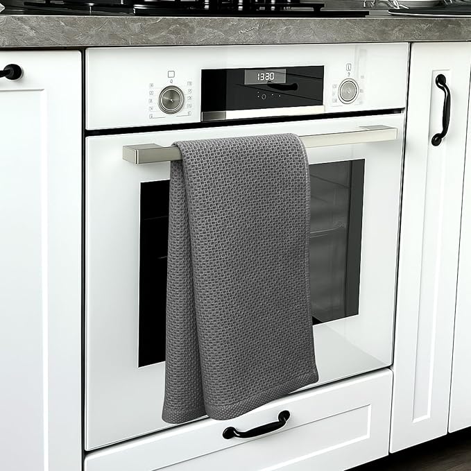 100% Cotton Waffle Weave Kitchen Towels, 4 Pack Dish Cloths for Washing Dishes, Ultra Soft Absorbent Dish Towels, Quick Drying Kitchen Rags, 13x28 Inches, Dark Grey