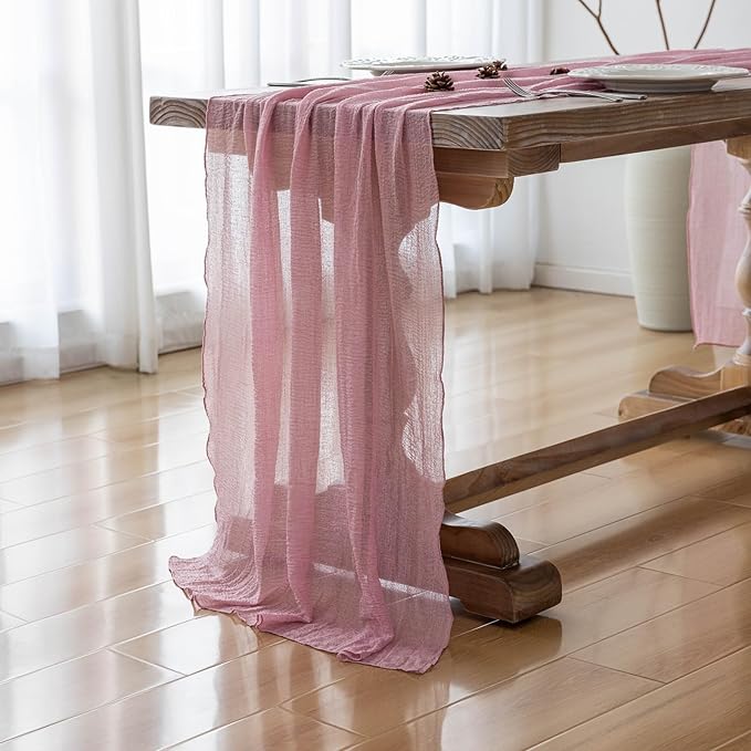 Keketoarrange 3pcs Cheesecloth Table Runner Dusty Rose Gauze 120 Inch 10 FT Rustic Boho Cheese Cloth Runner for Wedding Baby Shower Bridal Shower Party Long Sheer Centerpiece Fall Home Decoration