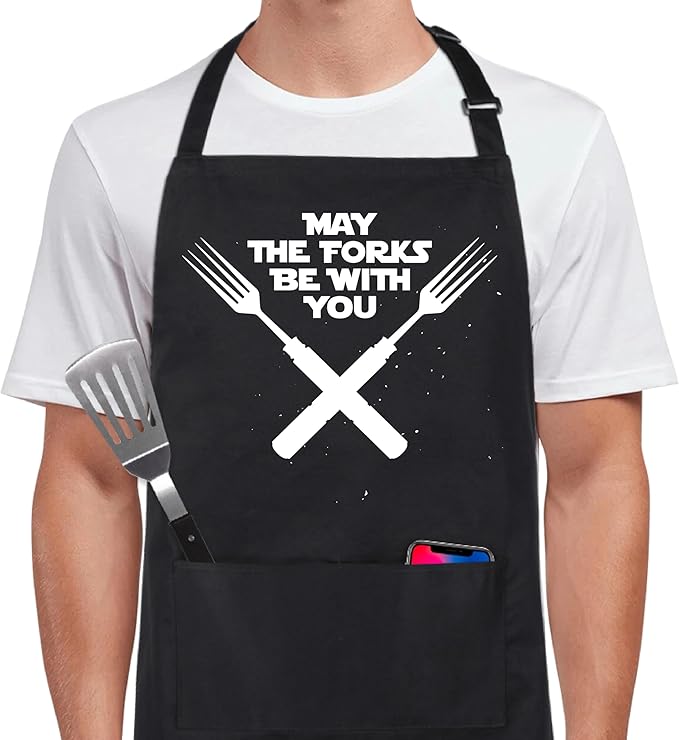 Xornis 100% Cotton Funny Apron for Men Women Adjustable Bib Aprons with 2 Pockets Grill Kitchen Cooking BBQ One Size Fits All