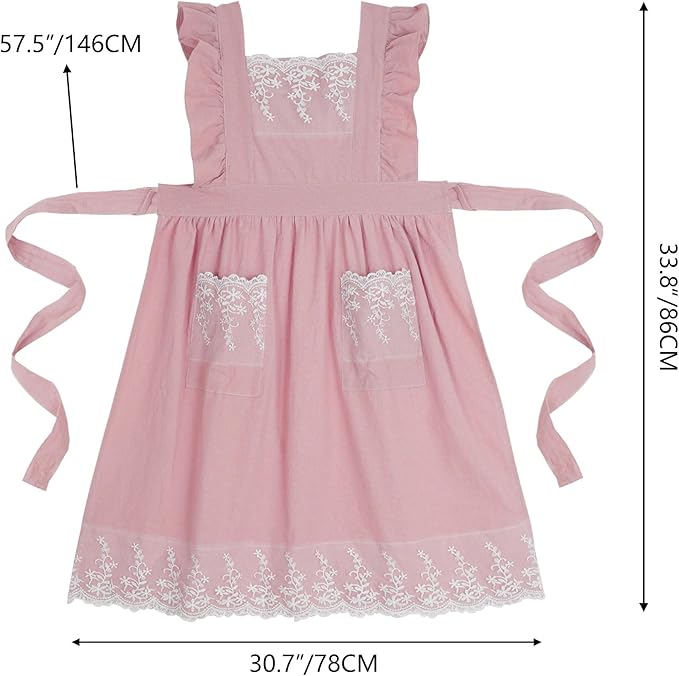Aoomzoon Vintage Aprons for Women with Pockets Cute Lace Ruffle Adjustable Apron for Cooking Kitchen Baking Gardening