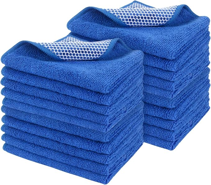 SINLAND Microfiber Dish Cloth for Washing Dishes Dish Rags Best Kitchen Cloths Cleaning Cloths Poly Scour Side 12Inchx12Inch 20Pack, Dark Blue