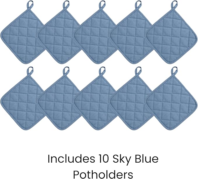 Lobyn Value Packs Economical Lightweight Bulk Potholders Ten (10) Pack Everyday Quality 6.5" Square Perfect for Craft Projects Sky Blue