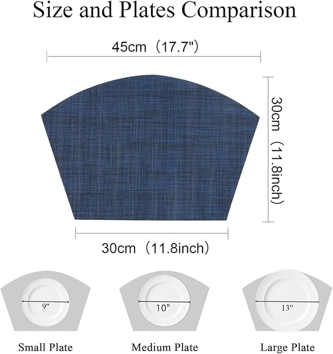 SHACOS Wedge Placemat Set of 4 Non Slip Heat Resistant Woven Vinyl Round Table Placemats Circle Table Mats Wipe Clean Indoor Outdoor (4, Blue Black)