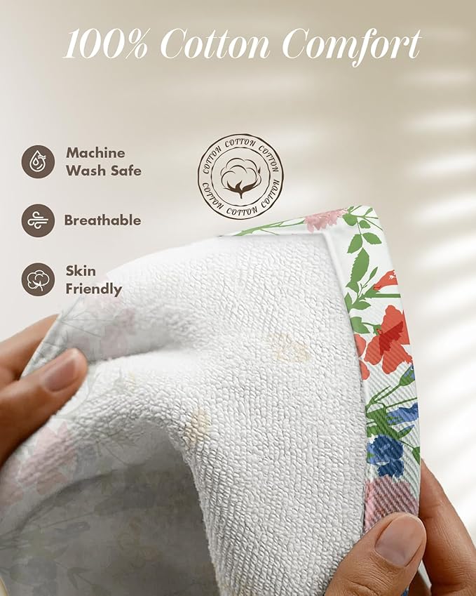 Miss Adola 270 GSM Cotton Kitchen Towels, Oven Mitt and Pot Holder - 4 Pack Kitchen Decor and Accessories Set Spring Cute Farmhouse Quilted Lining Heat Resistant Set with Hanging Loop, Retro Flower