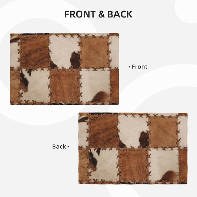Cowhide Placemats Set of 4 Patchwork Cow Fur Print Linen Washable Placemat Kitchen Dining Heat-Resistant Farm Animal Place Mats Desktop Decor Western Cowboy Table Mats 12x18 Inch