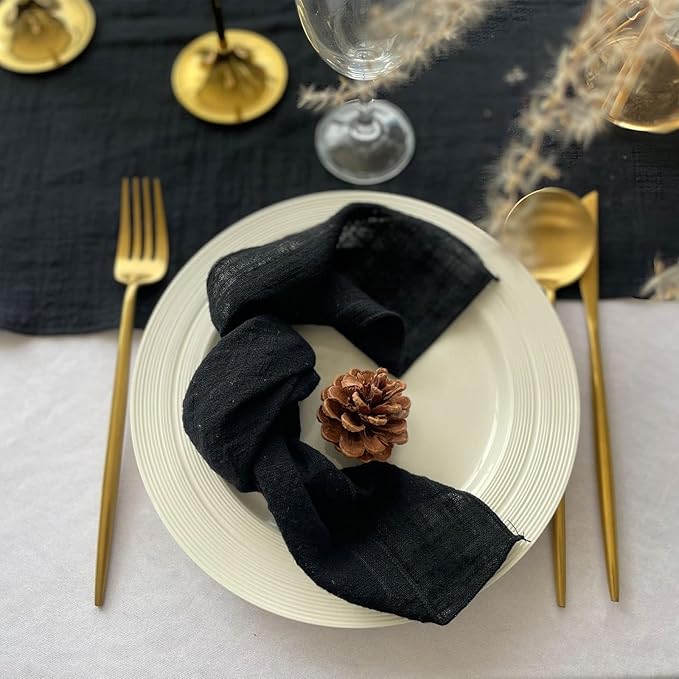 EHLDekol Gauze Cloth Napkins 6 Pack 16x16 Inches 100% Natural Soft Cotton Weddings Decorative Parties Family Everyday Use Bulk Linen Dinner Napkins (Black, 6 Pack)