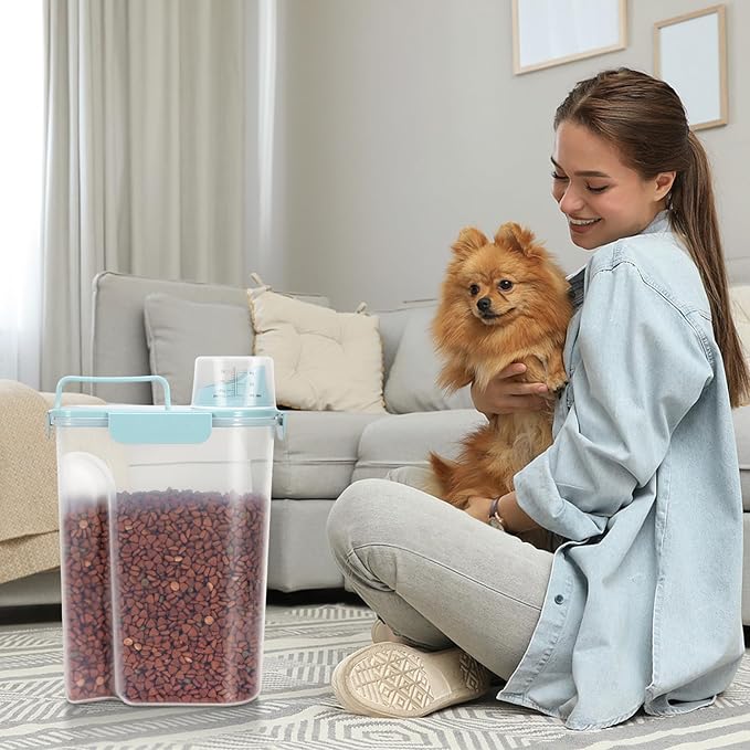 LEAWALK 5Lbs Airtight Cat Dog Food Storage Container with Upgraded Large Nozzle BPA-Free, Pet Food Storage Containers for Rice, Grain, Pet Food, Flour, Dog Treat Storage (Blue x 2, 5L-2pack)