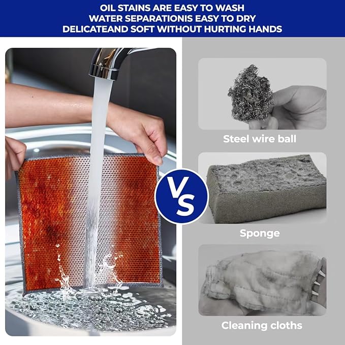 Wangjinpeng12 Pcs New Upgrade 3-Layer Metal Dish Cloths, Non-Scratch Odor-Free Multipurpose Wire Dishwashing Rags for Wet Dry Use, Kitchen Cleaning Cloths for Dishes, Sinks & Stove Tops(7.87X7.87)