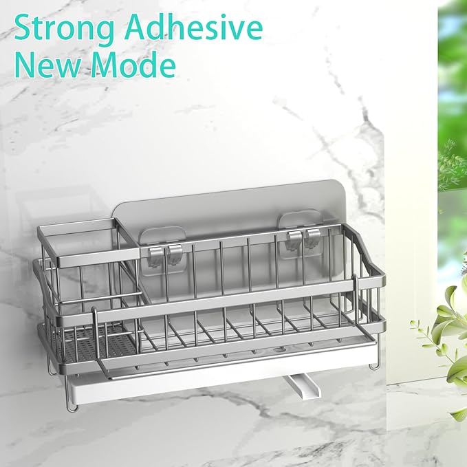 Sponge Holder for Kitchen Sink - Countertop Rustproof Stainless Steel, Kitchen Gadgets Accessories, Sink Caddy (Silver)