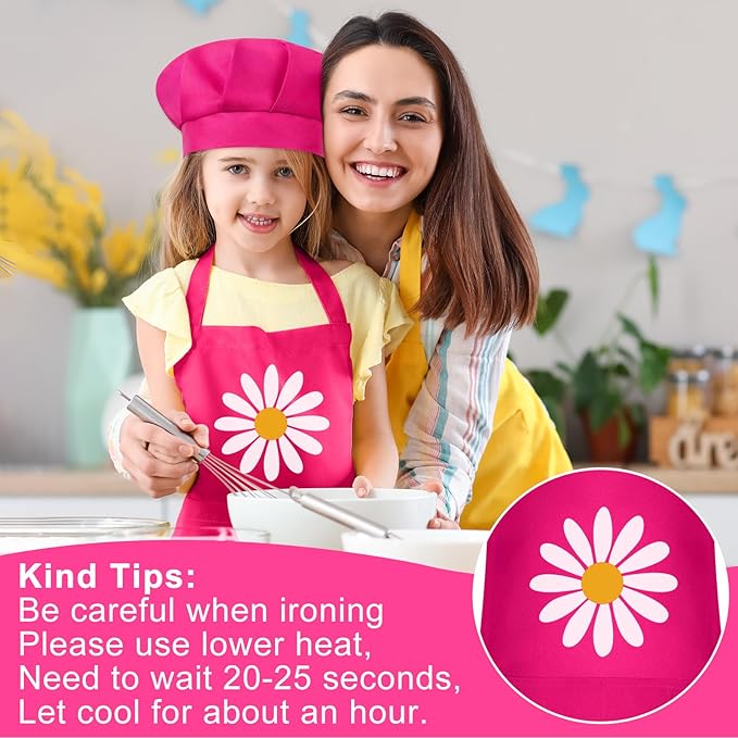 Kids Apron and Chef Hat Set Children Apron Adjustable with 2 Pockets Children Chef Painting for Cooking Baking
