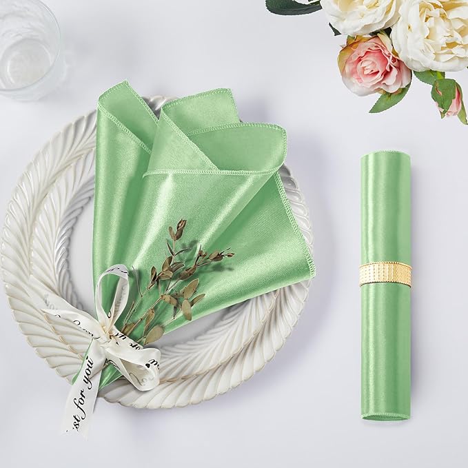 KKJIAF 50 Pack Sage Green Square Satin Napkins 17x17 Inch Soft Smooth Cloth Napkins，Silky Table Napkin for Wedding Banquet Party Decoration