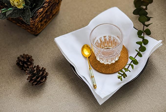 100% Pure Linen Dinner Cloth Napkins 15 x 15 Inch White - Set of 6 Pack European Flax Natural Fabric Washable for Home and Kitchen