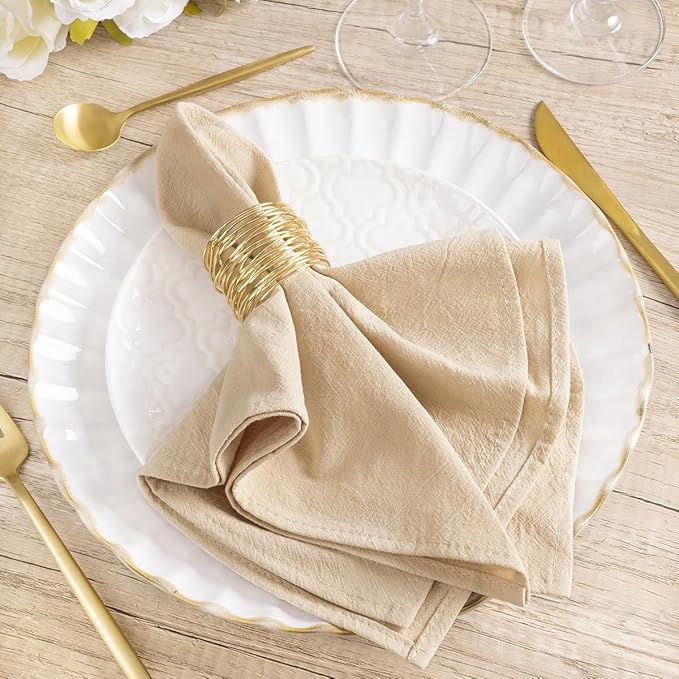 MLMW Champagne Gold Linen Cloth Napkins Set of Spring Easter Cotton Napkins Cloth Bulk Washable Dinner Napkins 16"×16" for Wedding Party Baby Bridal Shower Birthday Table Decor