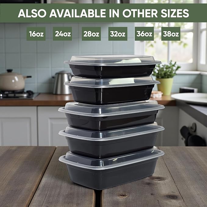 50 Pack (100 Piece) 24 oz Meal Prep Containers Reusable BPA Free Leakproof Stackable Food Storage Containers with Lids, Microwave & Dishwasher Freezer Safe To Go Bento Box Style Take Out Clear Plastic