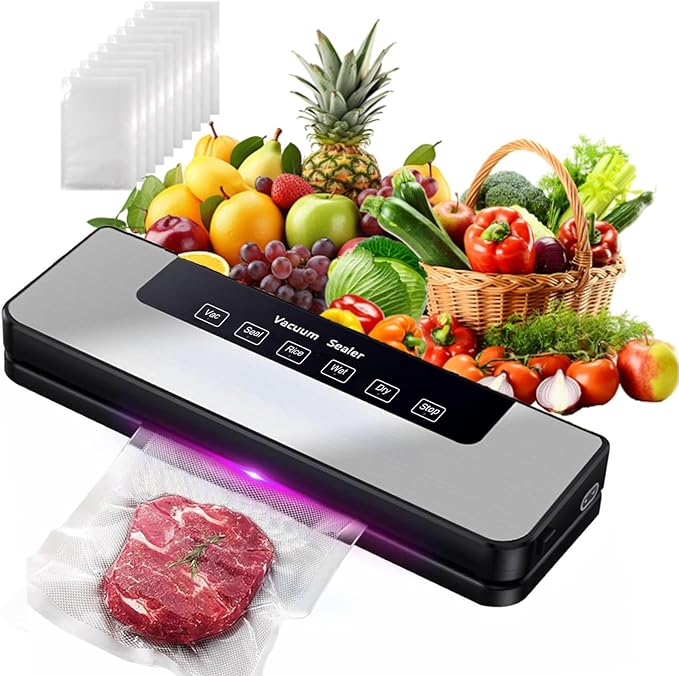 Vacuum Sealer Machine for Food, Multifunctional Food Sealer for Sous Vide & Meal Prep, Dry & Moist Food Modes, Compact Vacuum Sealing System
