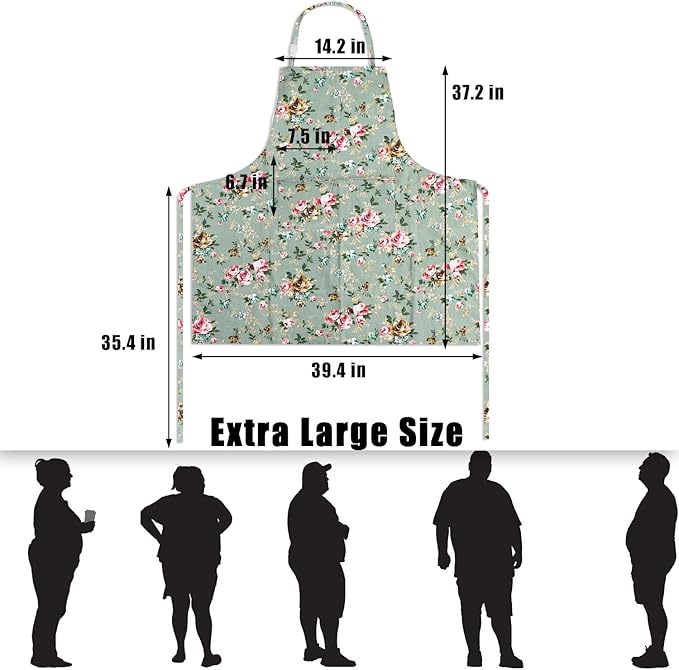 LOLOMLO Oversize Canvas Cotton Apron, Extra Large Aprons with Long Strap, Adjustable Neck Tear Resistant Plus Size aprons