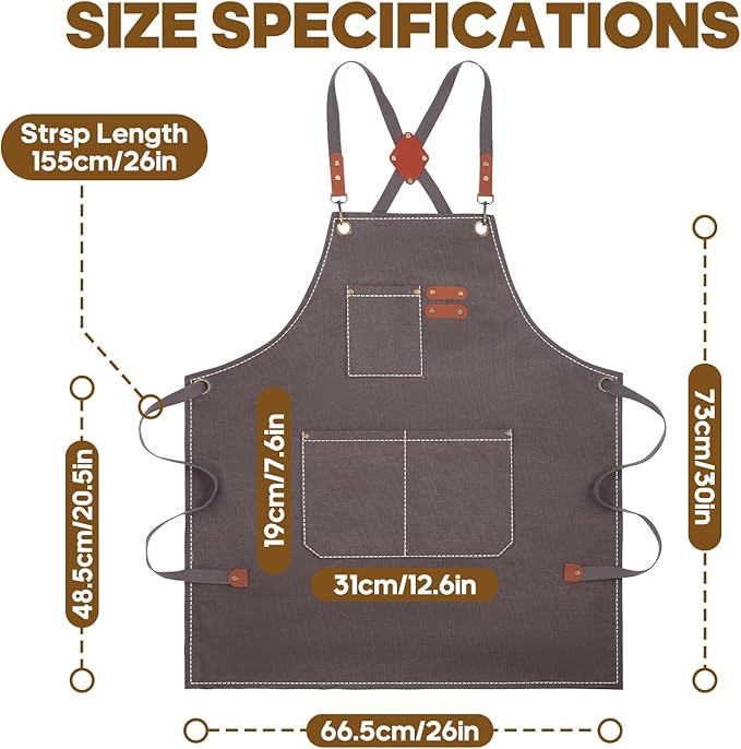 Aprons For Women Men With Large Pockets, Waterproof Cotton Chef Aprons For Cooking Server Grilling Bbq Kitchen