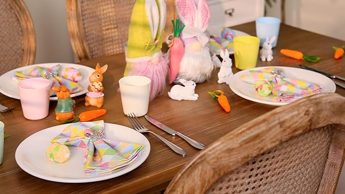 Socomi Easter Spring Cloth Napkins Diamond Linen Napkins Bulk Washable Cotton Napkins 17"x17" for Wedding Party Bridal Baby Shower Birthday Table Decorations Set of 6