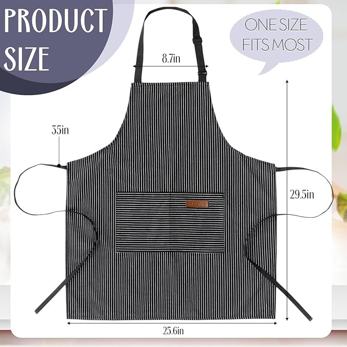 Handepo 12 Pcs Cotton Aprons for Women Men with Pockets Soft Adjustable Bib Stripe Aprons for Cooking Kitchen Chef