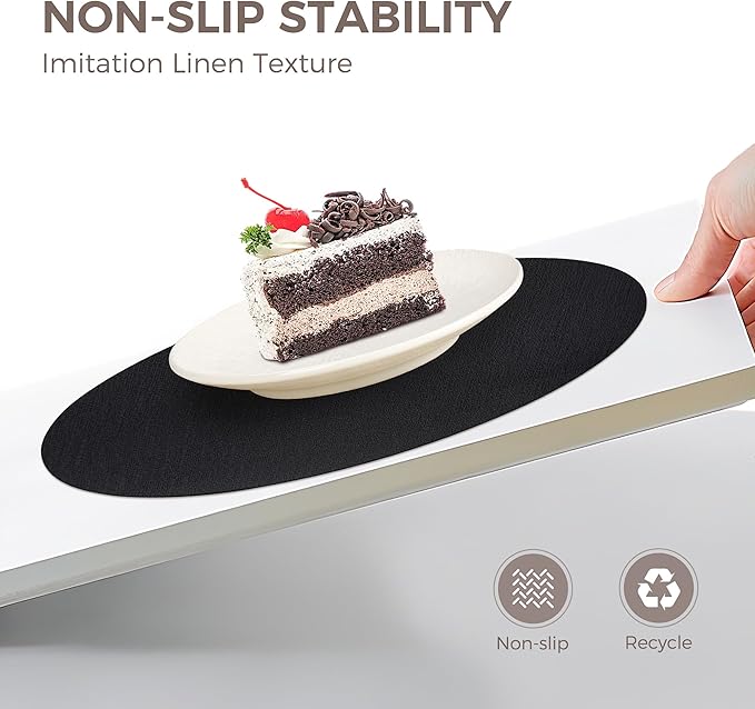 13" Round Placemats Set of 6, Reversible Faux Leather Heat Resistant Table Mats, 100% Waterproof Oilproof Wipeable Table Protective Placemats for Vinyl, Washable for Indoor (6, Black)