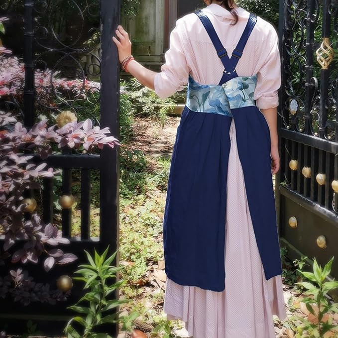 Uaussi Cotton Linen Apron Cross Back Work Apron for Women with Pockets Pinafore Dress X Cross Halter Apron for Chef Gardening