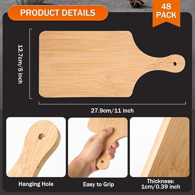 AWIZOM 48 Pcs Thicken Bamboo Cutting Board Bulk 11x5 Inch Personalized Wood Chopping Board Customized Laser Engraving Charcuterie Boards for Wedding Mother's Day Housewarming Present,0.39" Thick