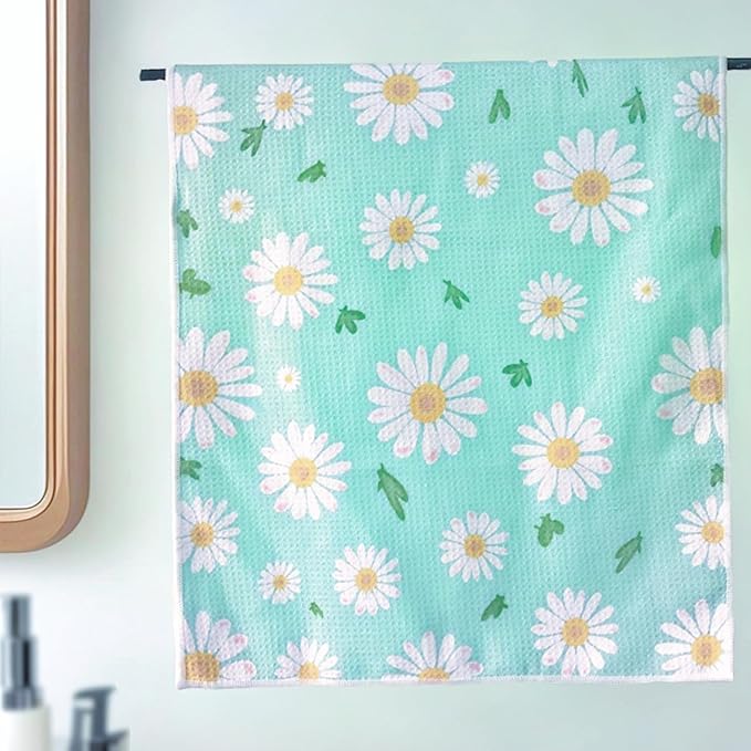 18” x 30” Highly Absorbent Kitchen Towels, Quick Dry Microfiber Tea Towel, Dish Towels for Kitchen Drying, Ultra Soft Premium Hand Towels (Light Green Flowers)