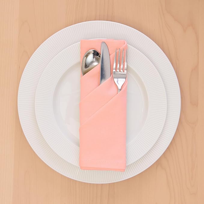 Encasa XO Peach Cloth Napkins Set of 6, 17"x17" | Solid Color Cotton Dinner Napkins | Washable & Reusable Wedding Napkins for Holiday Dinners, Party, & Everyday Table Decor
