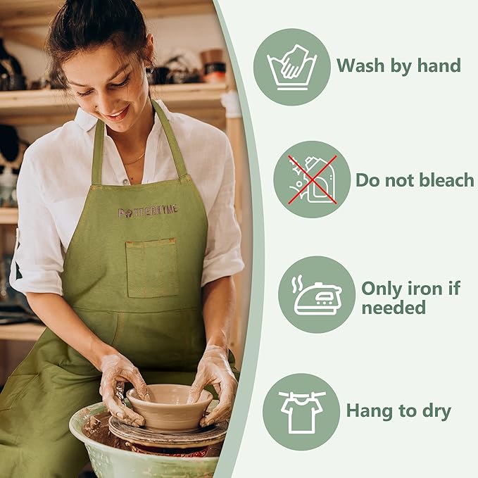Full Coverage Pottery Apron Split Leg - 100% Cotton Canvas Potter's & Ceramics Aprons with Pockets for Women & Men