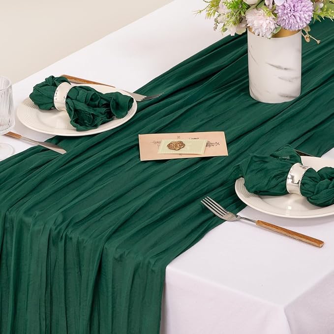 MLMC 10 Pack Emerald Green Cheesecloth Napkins Bulk Washable Cloth Napkins Set of 10 21"x21" Dark Green Rustic Boho Gauze Dinner Table Napkins for Wedding Bridal Shower Family Gathering Decor
