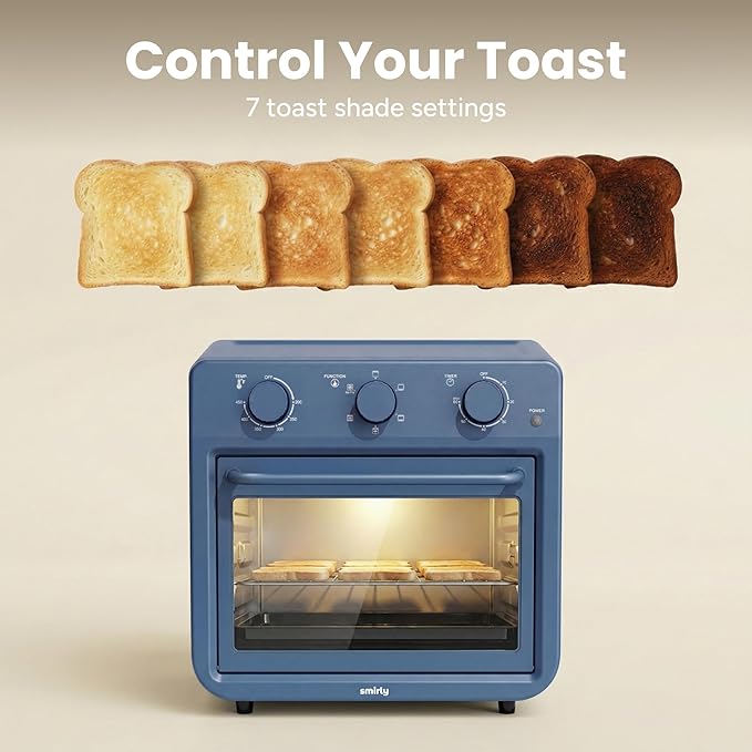 SMIRLY 6-in-1 Air Fryer Toaster Oven Combo, 27QT Convection Oven Countertop, 60 Min Timer, 1800W Oven for Toast, Roast, Bake, Reheat, Broil, Warm, Fits up to a 5 lb Turkey, 12" Pizza, 8 Toast, Blue