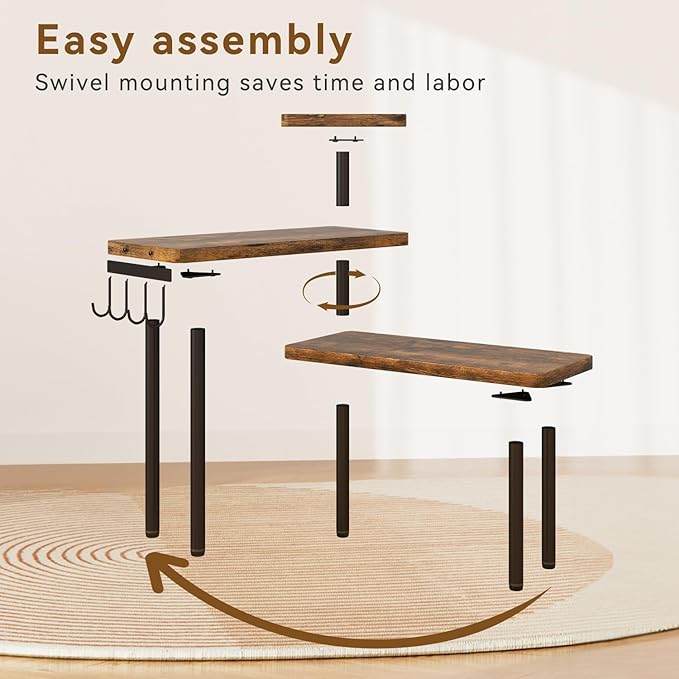 IBUYKE Countertop Organizer,3-Tier Spice Racks,Set of 2,Kitchen Counter Corner Shelf,4 Side Hooks,Adjustable Countertop Shelf for Kitchen, Bathroom, Coffee Bar, Cabinet, Desk,Rustic Brown,TLJ023H-2