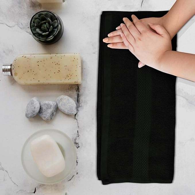 Avalon Towels Luxury Hand Towels (Pack of 6) Size 16x28 Inches - Premium Cotton, Soft and Highly Absorbent Hand Towels for Bathroom, 600 GSM Face Towels, Hotel & Spa Quality, Quick Dry (Black)
