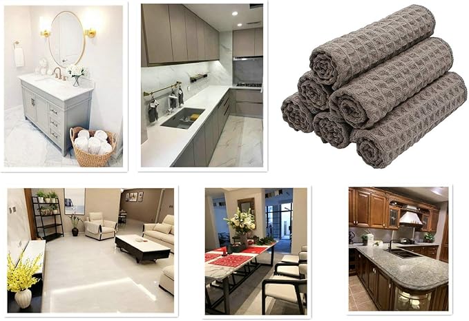 Microfiber Kitchen Cleaning Cloth Thick Dish Rags Waffle Weave Washcloths Dish Cloths Ultra Absorbent Odor Free 12inch X 12inch 6 Pack Gray
