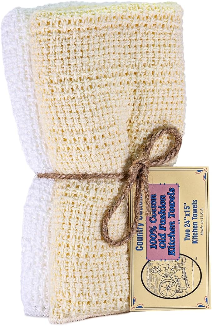 Old Fashion 100% Cotton Kitchen Towels - Set of 2-24"x15" (Yellow/White)