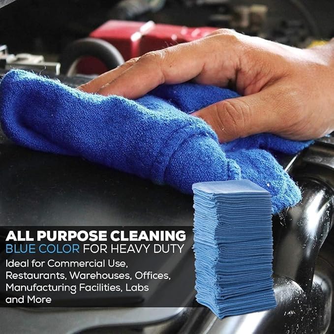 SIMPLI-MAGIC Premium Cotton Shop Towels 14"x12" (125 Pack) – Reusable Cleaning Shop Rags for Automobiles, Industries, Garage and Homes (Blue)