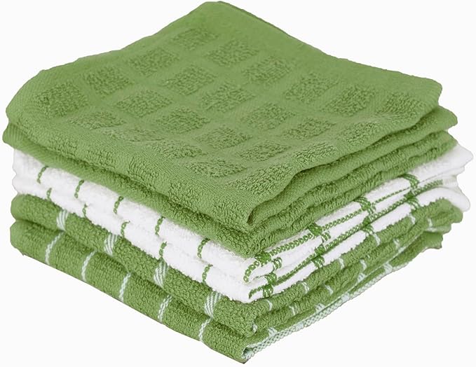 Ritz Terry Check Dish Cloth Set: Highly Absorbent & Super Soft - 100% Cotton, Durable Kitchen Cleaning Cloths for Wiping Tables and Counters, 6-Pack, Cactus