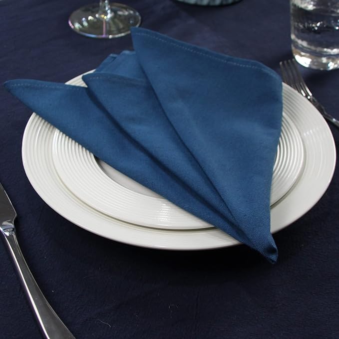 Solid Color Cotton Blended Dinner Cloth Napkins - Set of 12 (17 x 17 inches) - for Events & Home Use (Aegean Blue)