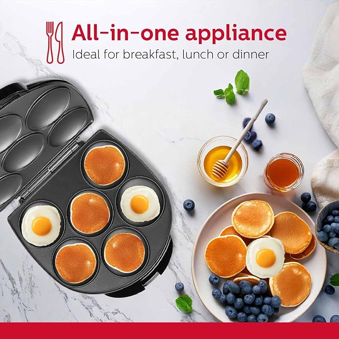 Holstein Housewares Non-Stick 6-Section Multi-Food Maker - Arepas, Mini Pancakes, Corncakes and More - Black,12 Inch