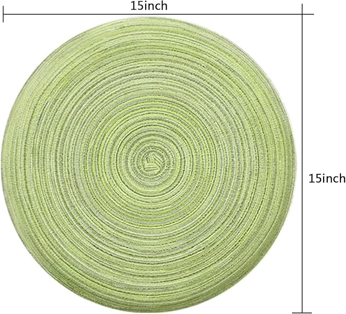 15 Inches Round Braided Placemats Set of 4, Washable Heat Resistant Cotton Polyester Circle Place Mats for Dining Table, Hot Pads for Kitchen, Trivets for Hot Dishes, Pots and Pans (Green,4)