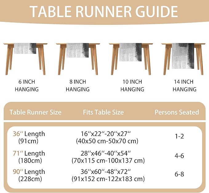 Black Grey Table Runners Rustic Farmhouse Linen Table Runners Abstract Art Small Coffee Table Runner for Kitchen Dining Table Home Party Decor