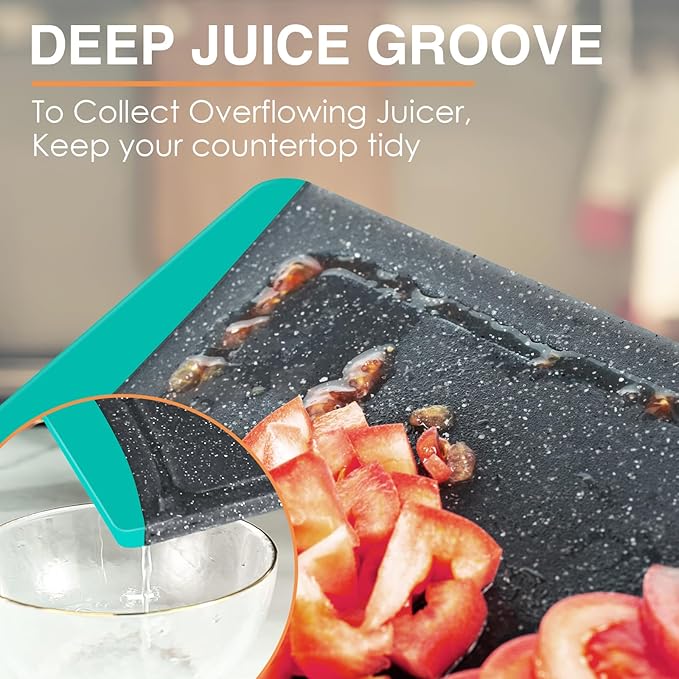 Extra Large Cutting Boards, Plastic Cutting Boards for Kitchen (Set of 3) Cutting Board Set Dishwasher Chopping Board with Juice Grooves Easy-Grip Handles, Turquoise, Empune