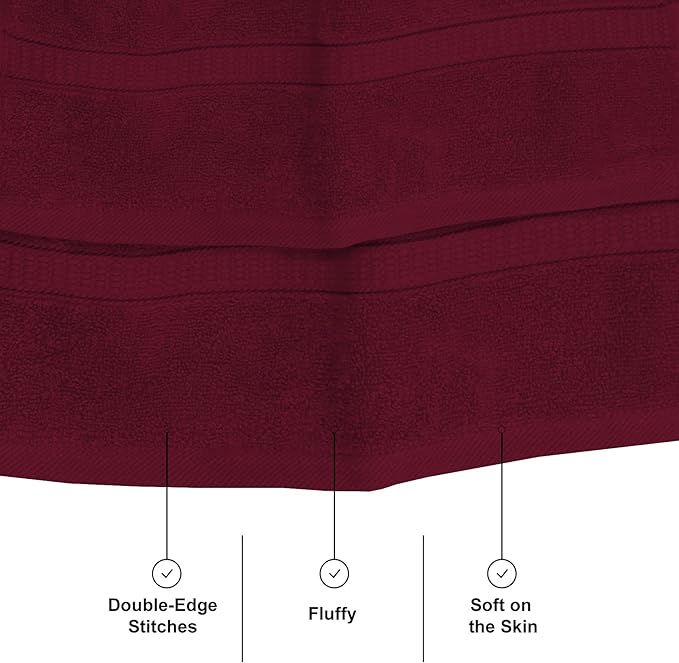 GOLD TEXTILES Premium Hand Towels for Bathroom -100% Ring Spun Cotton (Red Wine,4 Pack, 16x30 Inches) Luxury Soft Absorbent & Quick Dry, Bathroom Hand Towel Perfect for Hotel, Salon, Gym & Spa