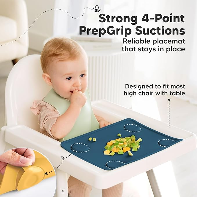 KeaBabies 2pk Silicone Placemats for Toddlers, Kids - 12x9 Non Slip Suction Baby Silicone Placemat for Restaurants, Dining Table,Travel, Easy to Clean,Food Grade/BPA-Free,Small Baby Table Mat(Valiant)